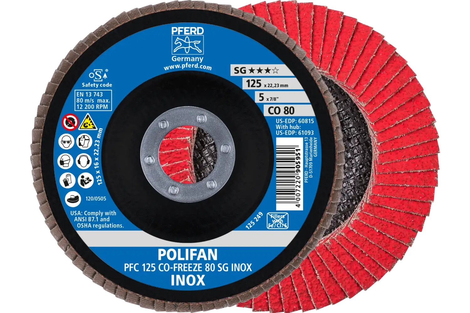 Picture of Pferd Flap Disc, 5" x 7/8, CO-Freeze SG Inox, 80 Grit, T29, Conical, Ceramic